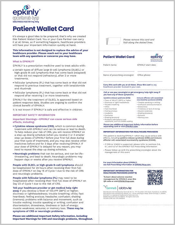 Download the EPKINLY (epcoritamab-bysp) Wallet Card.